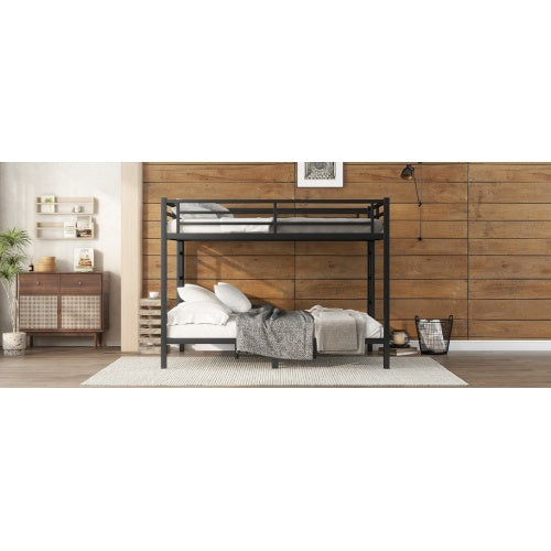 Metal Queen Over Queen Bunk Bed For Teens And Adults,Space Saving Noise Reduced No Box Spring Needed, Black