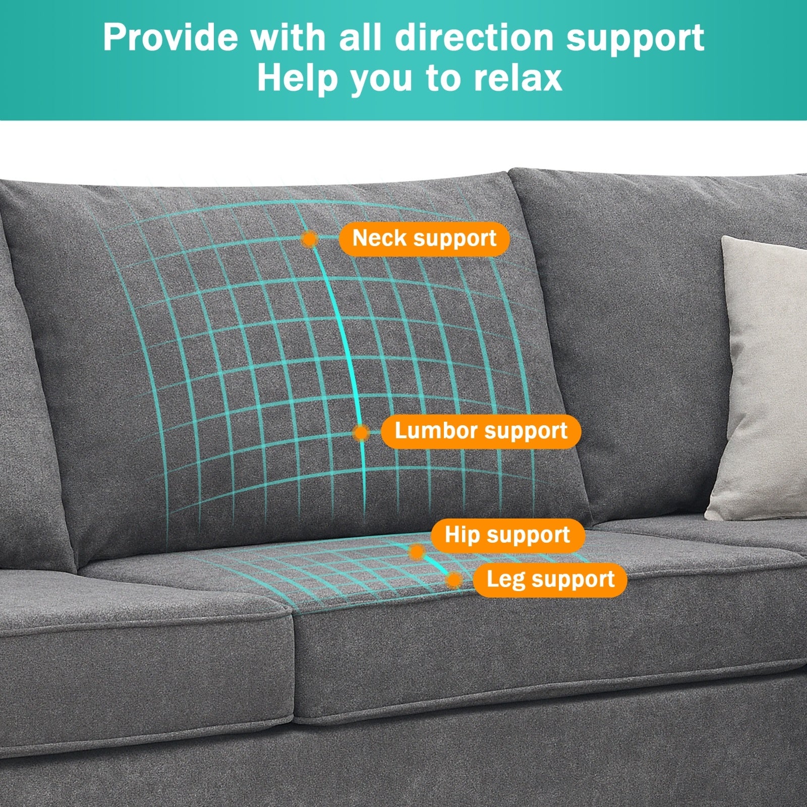 New 91 91  Modern L-Shape Sectional Sofa  Upholstered Living Room Couch