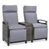 Terrace Lounge Chair Double Sofa, Adjustable Backrest Willow Outdoor Leisure Chair Set, Equipped With Acacia Wood Armrests And Built-in Storage Table, Gray, Prohibited Platform Temu