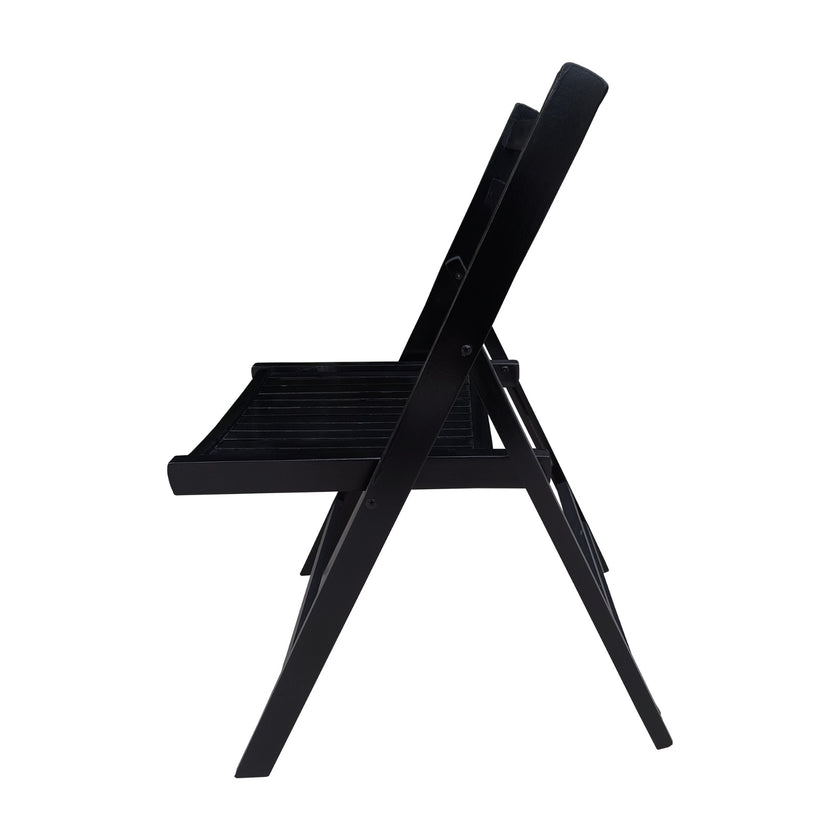 Black Slatted Wood Folding Chair, Set Of 4 - Foldable Event Style