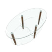 Transparent Oval Glass Coffee Table, Modern Living Room Table, Oak Leg Coffee Table, Three-layer Glass Table