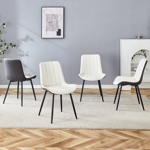Extended Seat Cushion PU Dining Chair Set - Four Pieces.Smooth Line Design.Can Integrate Well Into Various Modern Home Decoration Styles.White And Dark Gray Splicing Colors.