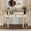 47 Half  Moon Mirrored Console Table With Fluted Glass  Crystal Knob Drawer  Silver Entryway Vanity Desk For BedroomDressing RoomGold Sliver