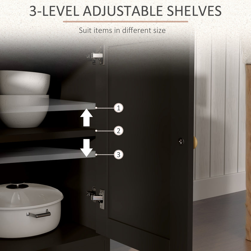 Kitchen Storage Sideboard, Farmhouse Buffet Cabinet With Barn Style Doors, Drawers, Adjustable Shelves, Black