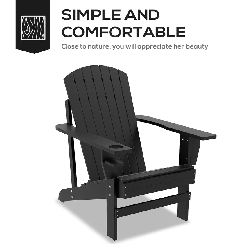 Modern Adirondack Chair With Cupholder Supports 330 Lbs For Patio Garden Lawn Black