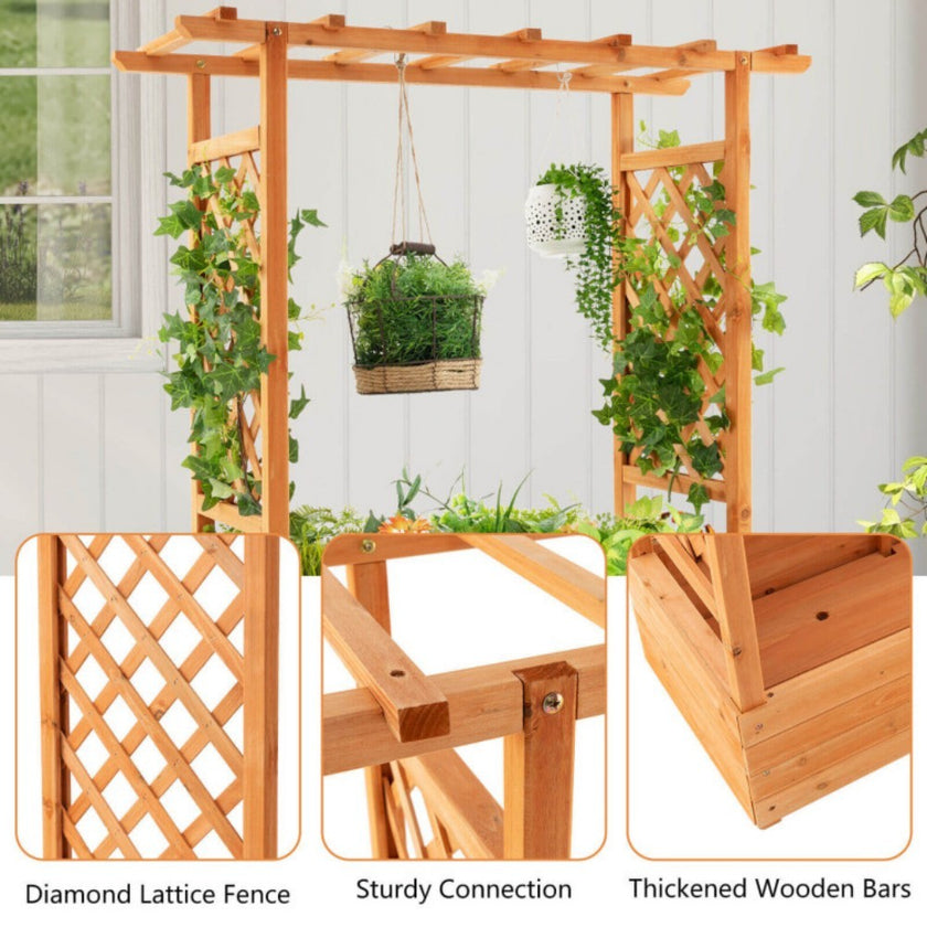 Raised Garden Bed With Trellis Or Climbing Plant And Hanging Roof