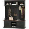 3-in-1 Hall Tree With Shoe Storage, Coat Rack With Bench, Entryway Furniture With Hooks, Black Wood Grain