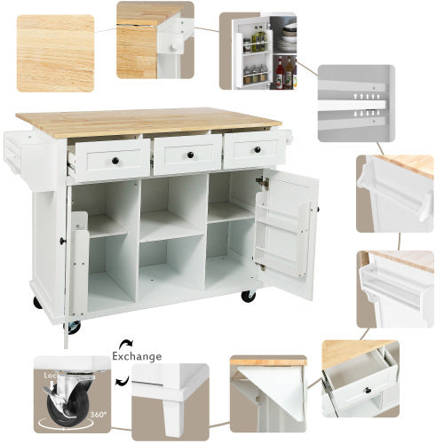 Kitchen Trolley With Rubberwood Folding Leaf Countertops