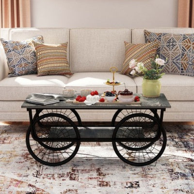 Modern Style Coffee Table Rectangle Coffee Table End Side Table Retro Design Coffee Table With Sturdy Base For Living Room Decor Black