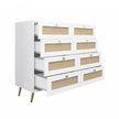 White Color 8 Drawers Chest Of Drawers With Rattan Drawer Face Golden Legs And Handles