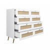 White Color 8 Drawers Chest Of Drawers With Rattan Drawer Face Golden Legs And Handles