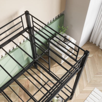 Metal Bunk Bed Twin Over Twin, Heavy Duty Twin Bunk Beds With Shelf And Slatted Support No Box Spring Needed Black