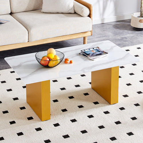 Modern Minimalist Tempered Glass With Sticker Desktop Coffee Table And Dining Table, Paired With Golden MDF Decorative Columns. Computer Desk. Game Table. CT-1546