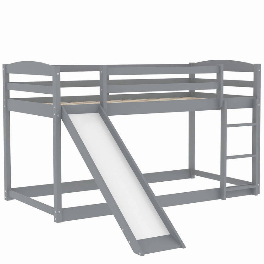 Gray Twin Twin Bunk Bed Convertible Slide Ladder
