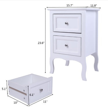 Countryside Style Two-story Bedside Table - White