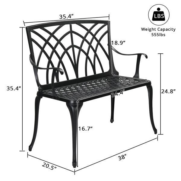 38 Inch Orchid Backrest Black Aluminum Bench