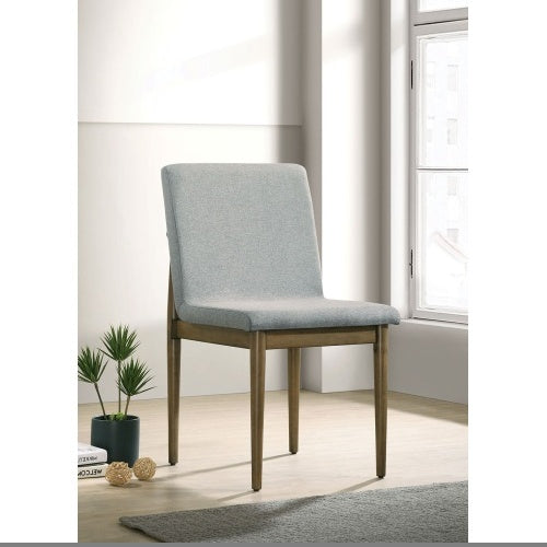 Natural Tone Frame Light Gray Fabric Set Of 2pc Side Chairs Dining Room Furniture Chair Upholstered Seat