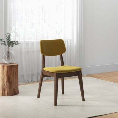 Carlos Dark Yellow Velvet Solid Back Side Chair  Set Of 2  Kitchen Living Room Padded Chairs Armless Design With Solid Wood Legs