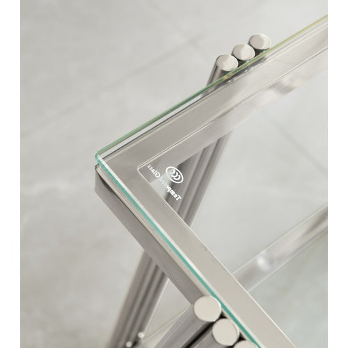 Modern Stainless Steel Coffee Table Set Set Of 2, Double-Layer Clear Tempered Glass Table Top, Coffee Table  End Side Table 2-Pieces Sets For Living Room Home Office, Silver