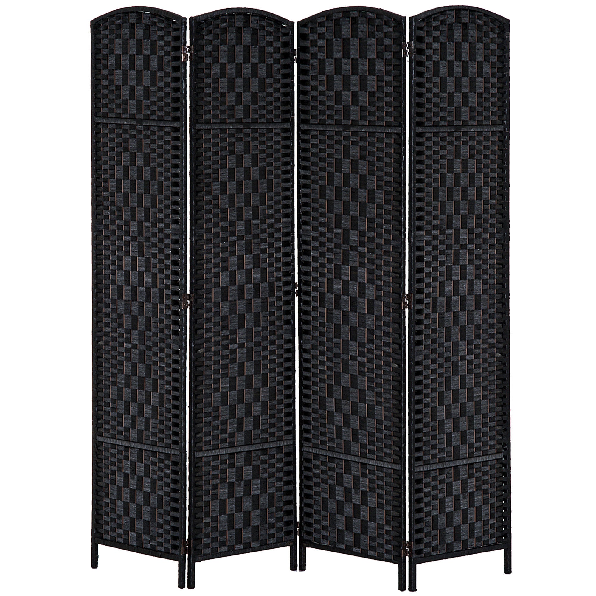 4 Panel Wicker Room Divider Folding Privacy Screen 6' Tall Black