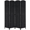 4 Panel Wicker Room Divider Folding Privacy Screen 6' Tall Black