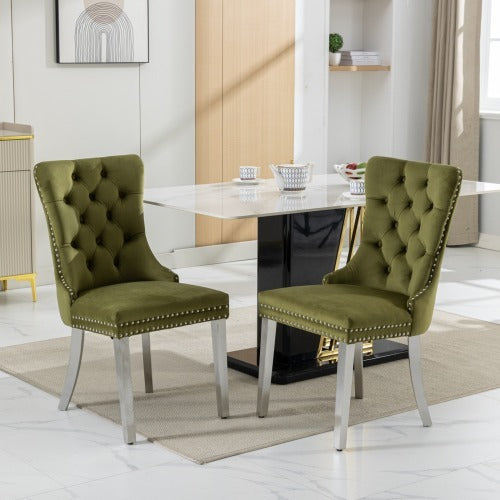 High-end Tufted Solid Wood Contemporary Velvet Upholstered Dining Chair With Chrome Stainless Steel Plating Legs,Nailhead Trim,Set Of 2