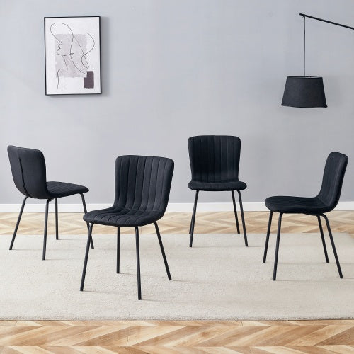 Luxury Minimalist Chairs - A Set Of 4 High Quality Dining Chairs With Black Metal Legs. The Integral Metal Leg Structure Is Suitable For Various Interior Decoration Styles.