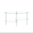 Transparent Oval Glass Coffee Table, Modern 3-Layer With Stainless Steel Leg