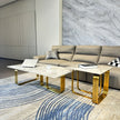 Modern Rectangular Coffee Table Set With Sintered Stone Top, Gold Metal Frame, For Bedroom, Living Room