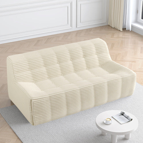 Sofa, Full Sponge Compression Corduroy 3 Seat Sofa, Modern Minimalist Style Corduroy Sofa, Comfortable Compression Sofa, Space Efficient Design   Beige