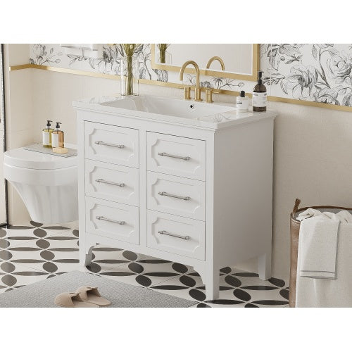 36'' Bathroom Vanity With Resin Sink Combo, Free Standing Single Vanity Set With Four Drawers, Solid Wood Frame Bathroom Storage Cabinet