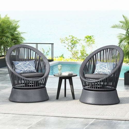 Set Of 2  26.7 Modern Gray Wicker Lounge Chair With Rattan And Iron Frame, Featuring A Stylish Round Design, Perfect For Living Room, Patio, Or Balcony Relaxation