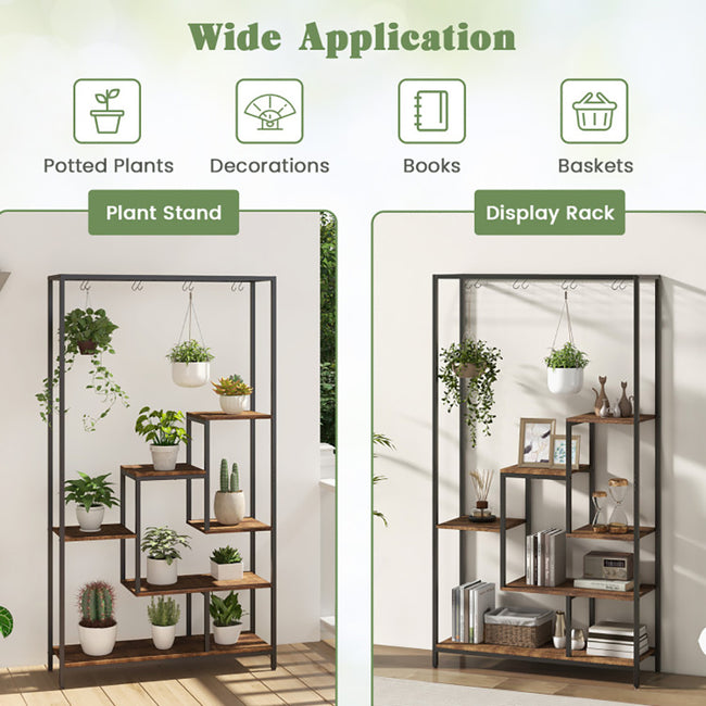 6-Tier Tall Plant Stand 71 Inch Metal Indoor Plant Shelf With 10 Hanging Hooks