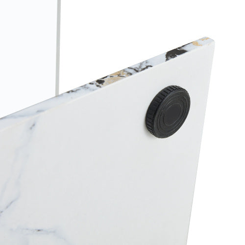 Modern Minimalist Transparent Tempered Glass Coffee Table With Marble Patterned MDF Legs And Stainless Steel Decorative Columns. Computer Desk. Game Table. CT-907