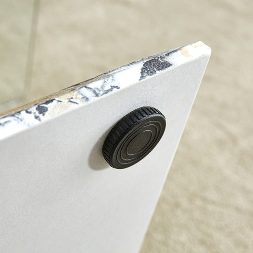 Modern Minimalist Transparent Tempered Glass Coffee Table With Marble Patterned MDF Legs And Stainless Steel Decorative Columns. Computer Desk. Game Table. CT-907