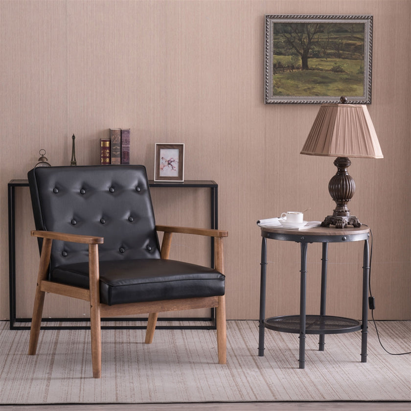 Vintage Modern Wooden Armchair In Black PU