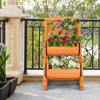 Wooden 2-Tier Raised Garden Bed With 2 Cylindrical Planter Boxes And Trellis