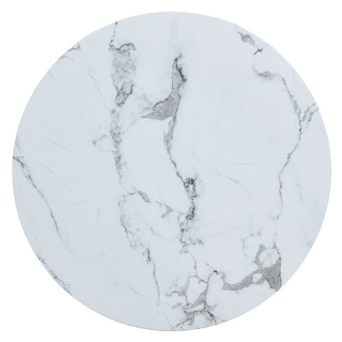 31.5 White Marble-Patterned MDF Round Coffee Table With Black Metal Legs.Adjustable Feet,Coffee Table,Round Table Design,MDF Material,White Marble Pattern.