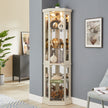 Corner Glass Cabinet Lighted Curio Cabinet Corner Display Case For Living Room, Curio Cabinet, Antique Collection, Wine,Bar Glass Storage Light Included,Dark Cherry