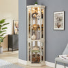 Corner Glass Cabinet Lighted Curio Cabinet Corner Display Case For Living Room, Curio Cabinet, Antique Collection, Wine,Bar Glass Storage Light Included,Dark Cherry