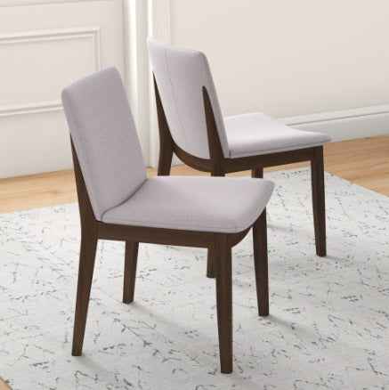 Modern Laura Mid-Century Modern Solid Wood Dining Chair Set With Upholstered Fabric, Beige Linen, 20 X 20 X 32 Inches   Set Of 2
