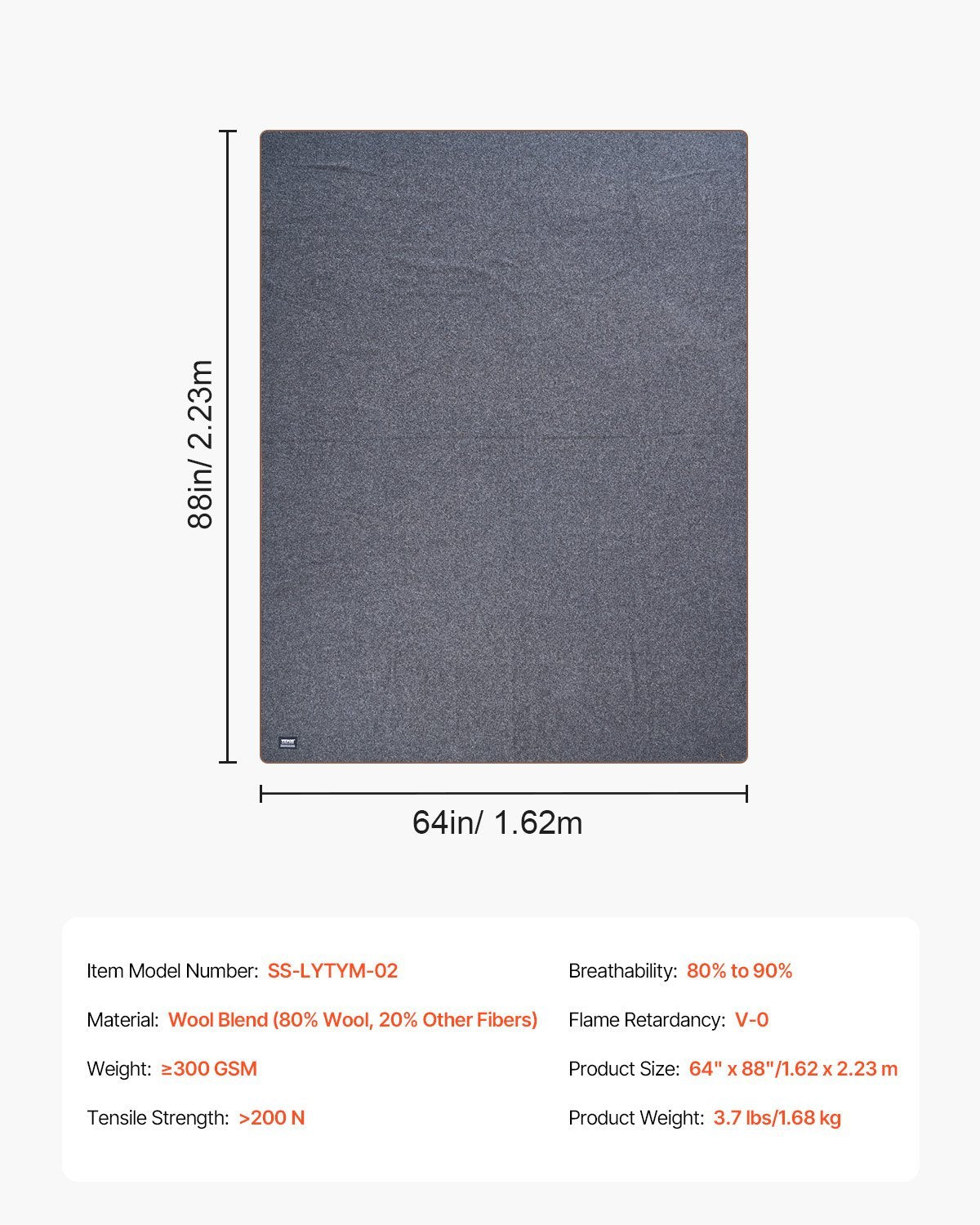 Wool Camping Blanket 64X 88 Warm For Camping Hiking Travel Light Grey