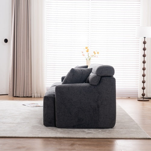 LY-029 GRAY COMPRESSION SOFA 4-seater Combined Sofa, Wood Grain Chenille Fabric, Full Sponge Compression Sofa,combined Sofa With 2 Pillows For Living  Home Furniture  Apartment