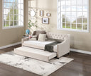 Daybed With Trundle Upholstered Tufted Sofa Bed, With Button And Copper Nail On Arms Full Size Beige