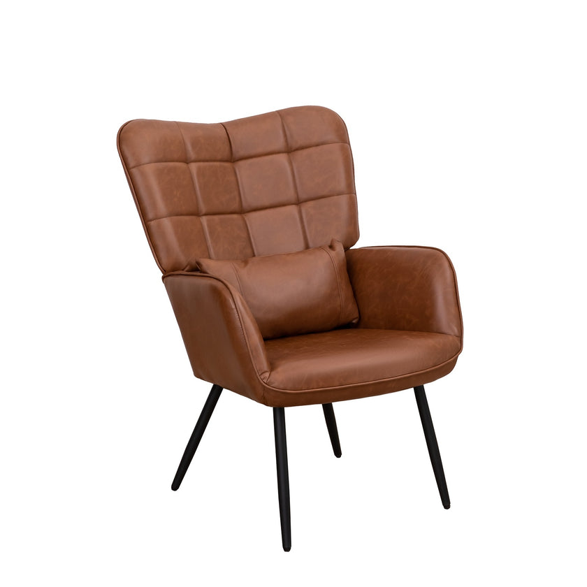 Bonded Leather Armchair, Modern High Back Accent Chair With Metal Legs