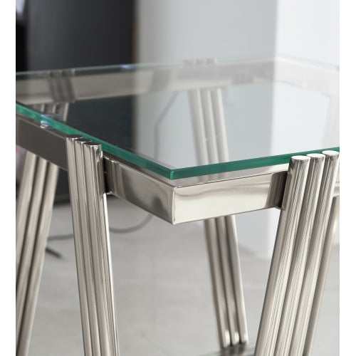 Modern Stainless Steel Coffee Table Set Set Of 2, Double-Layer Clear Tempered Glass Table Top, Coffee Table  End Side Table 2-Pieces Sets For Living Room Home Office, Silver