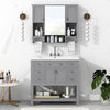 36'' Bathroom Vanity With Top Sink, Modern Mirror Cabinet With Towels Bar, Bathroom Storage Cabinet With 2 Soft Closing Doors And 6 Drawers, Single Sink Bathroom Vanity