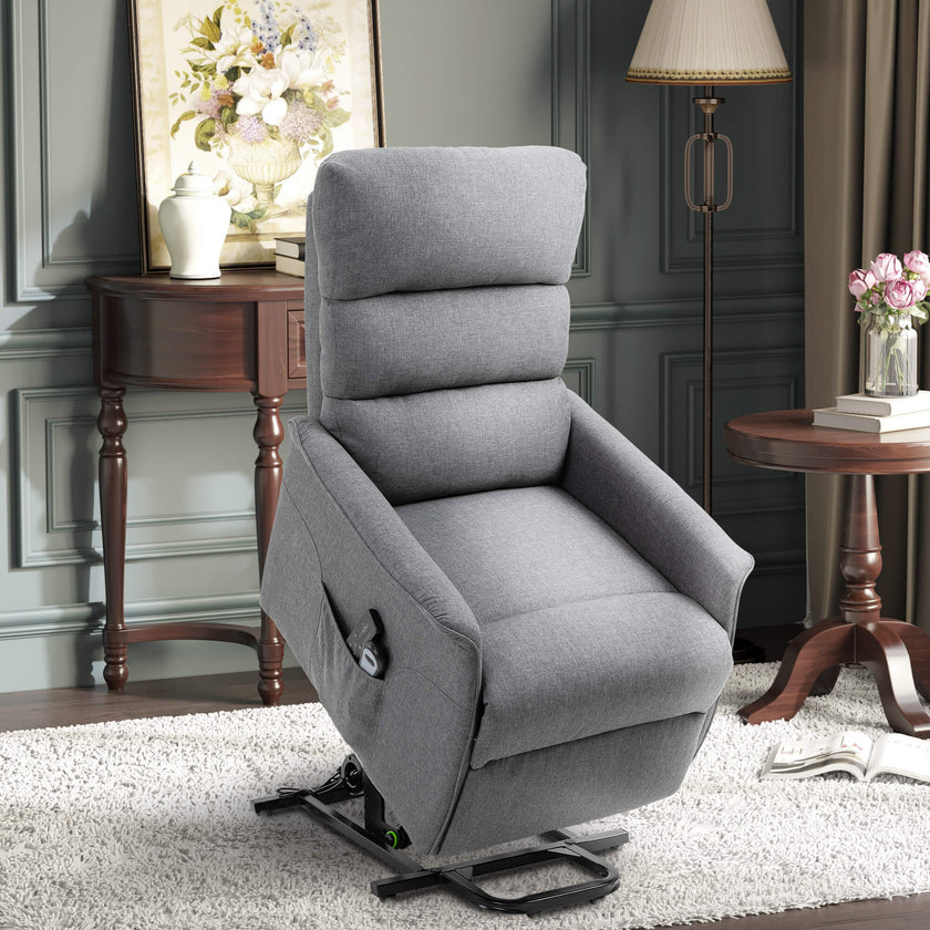 Power Lift Assist Recliner Chair For Elderly, Linen Fabric, Remote Control, Electric Sofa, Gray