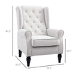 Cream White High Back Accent Chair With Wooden Legs, Removable Cushion For Living Room, Club, Bedroom
