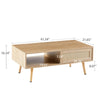 41.34 Inch Rattan Coffee Table, Sliding Door For Storage, Solid Wood Legs, Modern Living Room Table, Natural